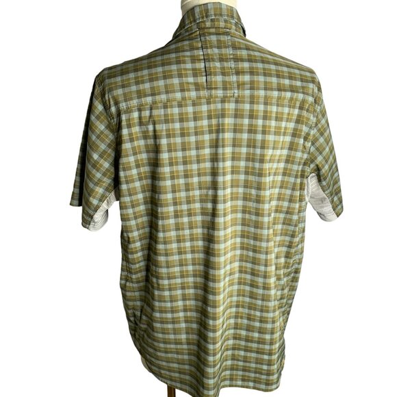 REI Button Up Hiking Fishing Shirt XL Green Checkered Vented Sleeves Pockets - Picture 4 of 6